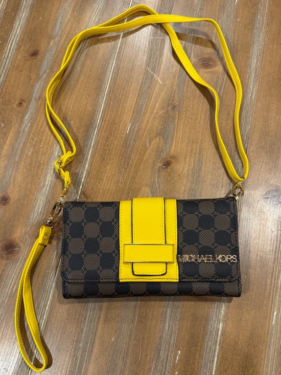 Michael Kors Handbags - Michael Kors Check Wallet Crossbody Purse Brown Yellow Strap Clutch Dopamine Y2K